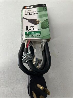 Woods 1.5 m Dryer Power Cord - Black with Red/White Wires